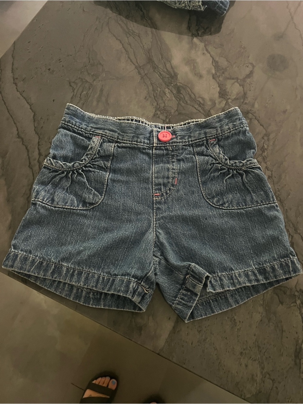 Girls' Denim Shorts with Pink Button